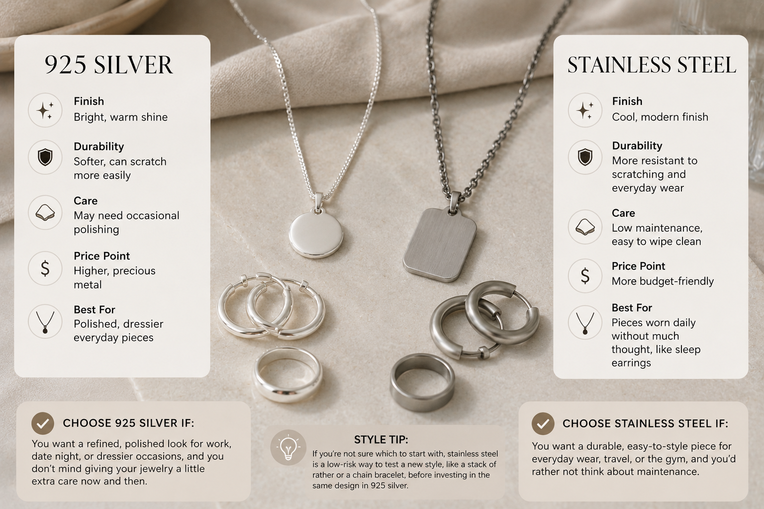 925 Silver vs Stainless Steel Jewelry: Which Is Right for You?