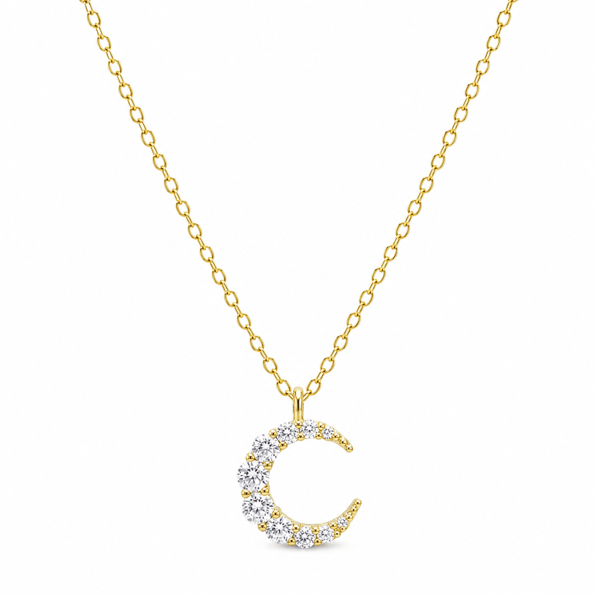Celeste Gold Crystal Moon Necklace, front view
