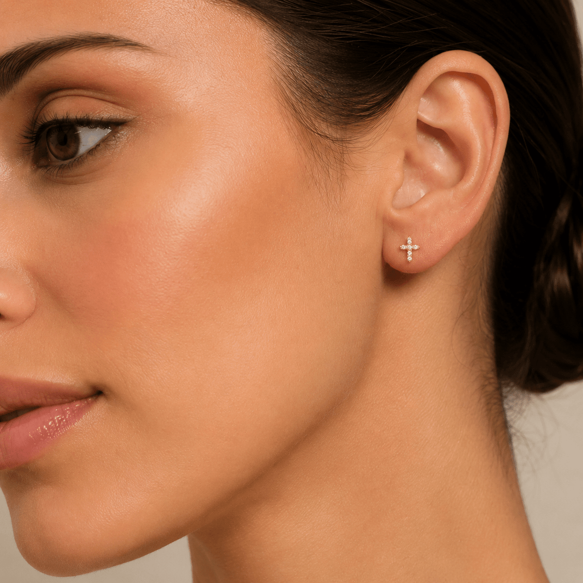 Back view of Celeste Cross Stud earring showing the threaded post closure