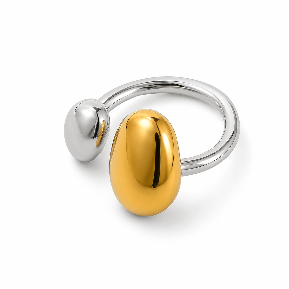 Daphne gold and silver open bar ring, front view