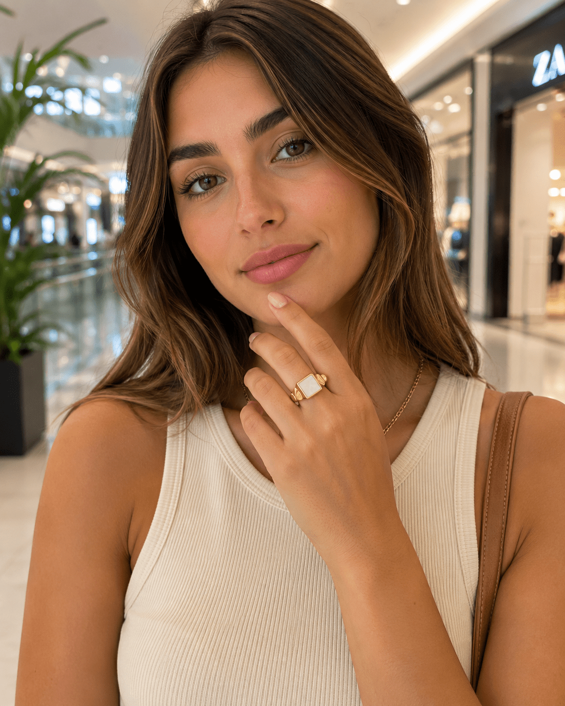 Close-up of Isla Shell Pearl Band Ring showing the pearl setting