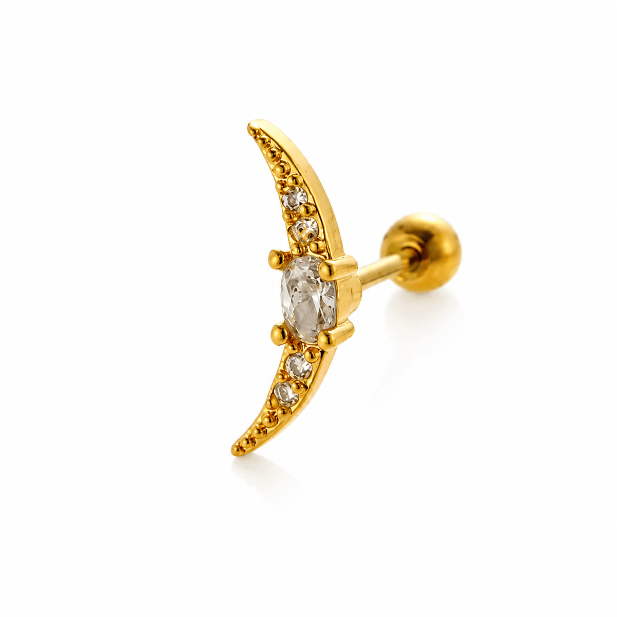 Daisy Gold Crystal Crescent Moon Stud Earrings, front view