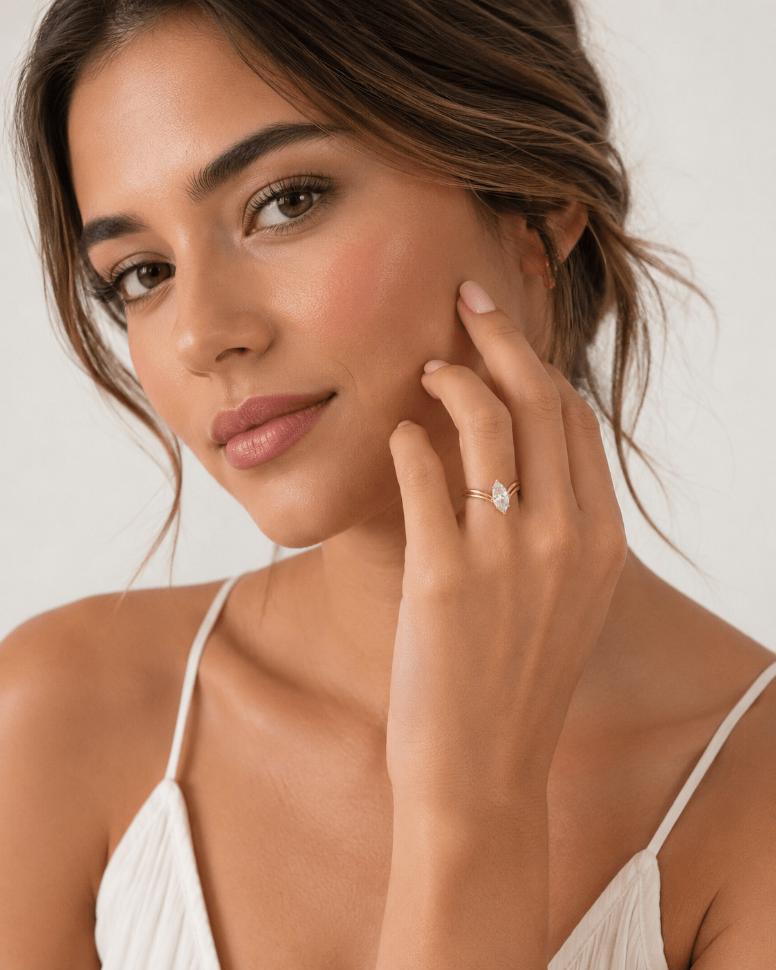 Close-up of Valentina Gold Marquise Crystal Ring showing the marquise crystal setting