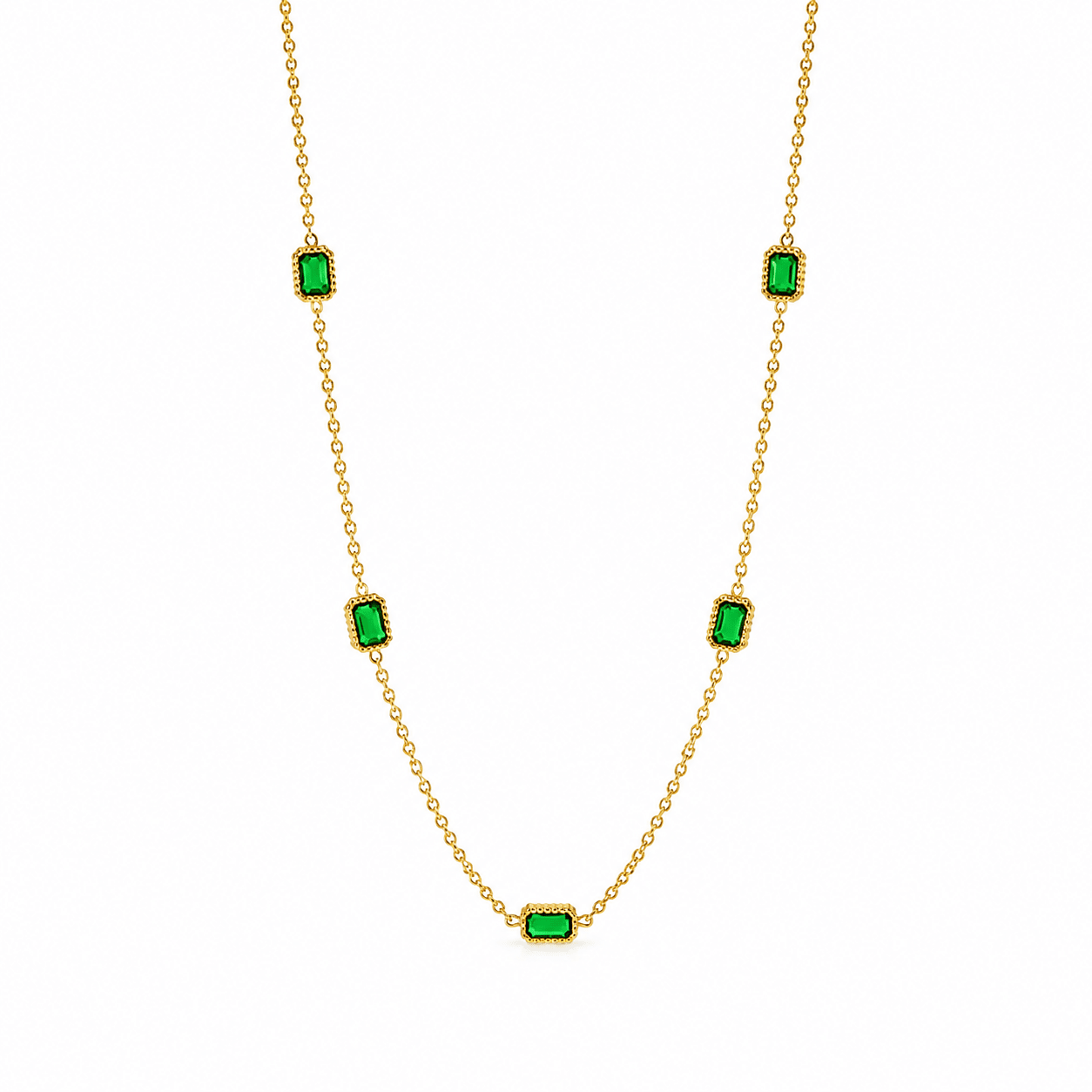 Mila Gold Rectangle Station Necklace, front view