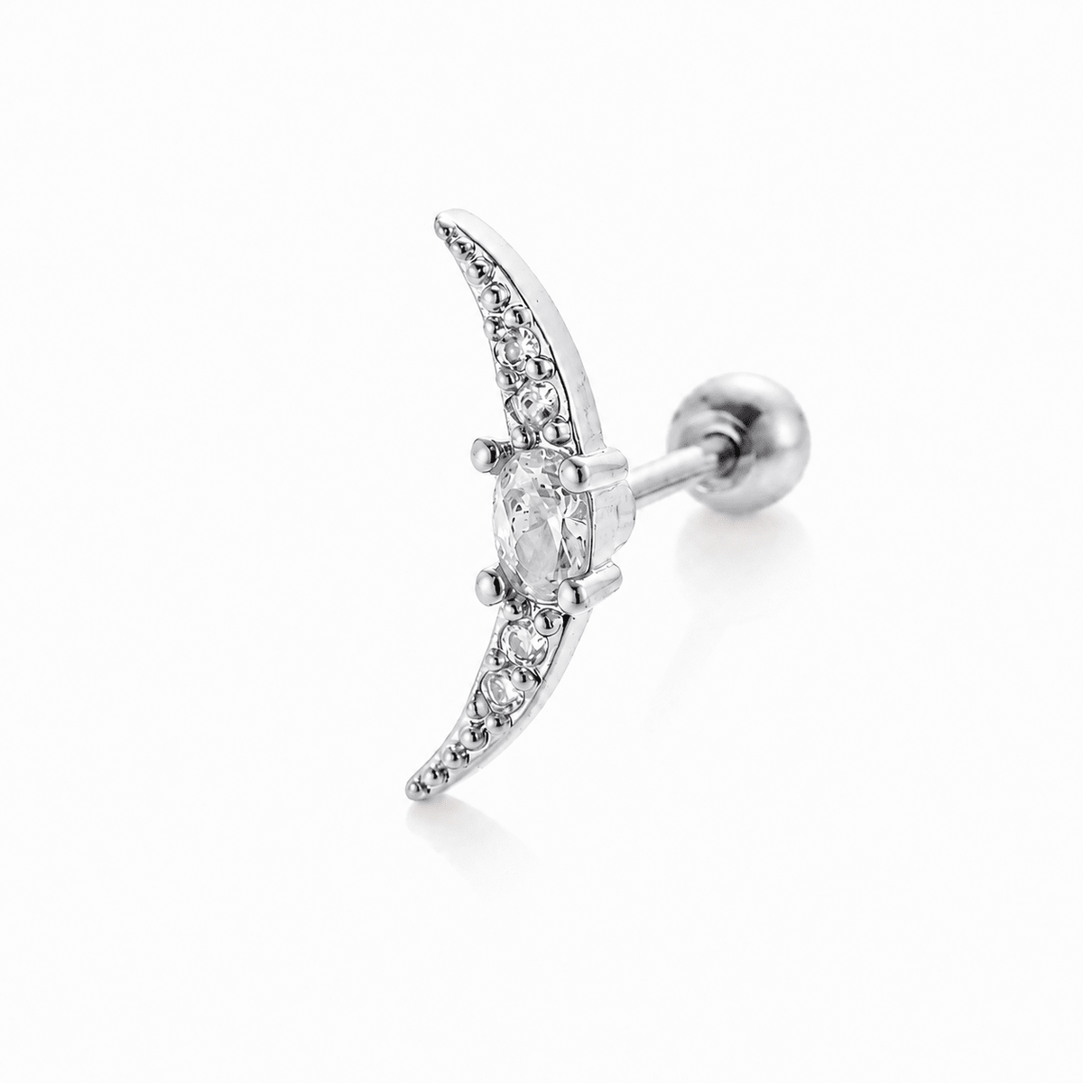 Side view of Daisy Gold Crystal Crescent Moon Stud Earrings showing the post closure