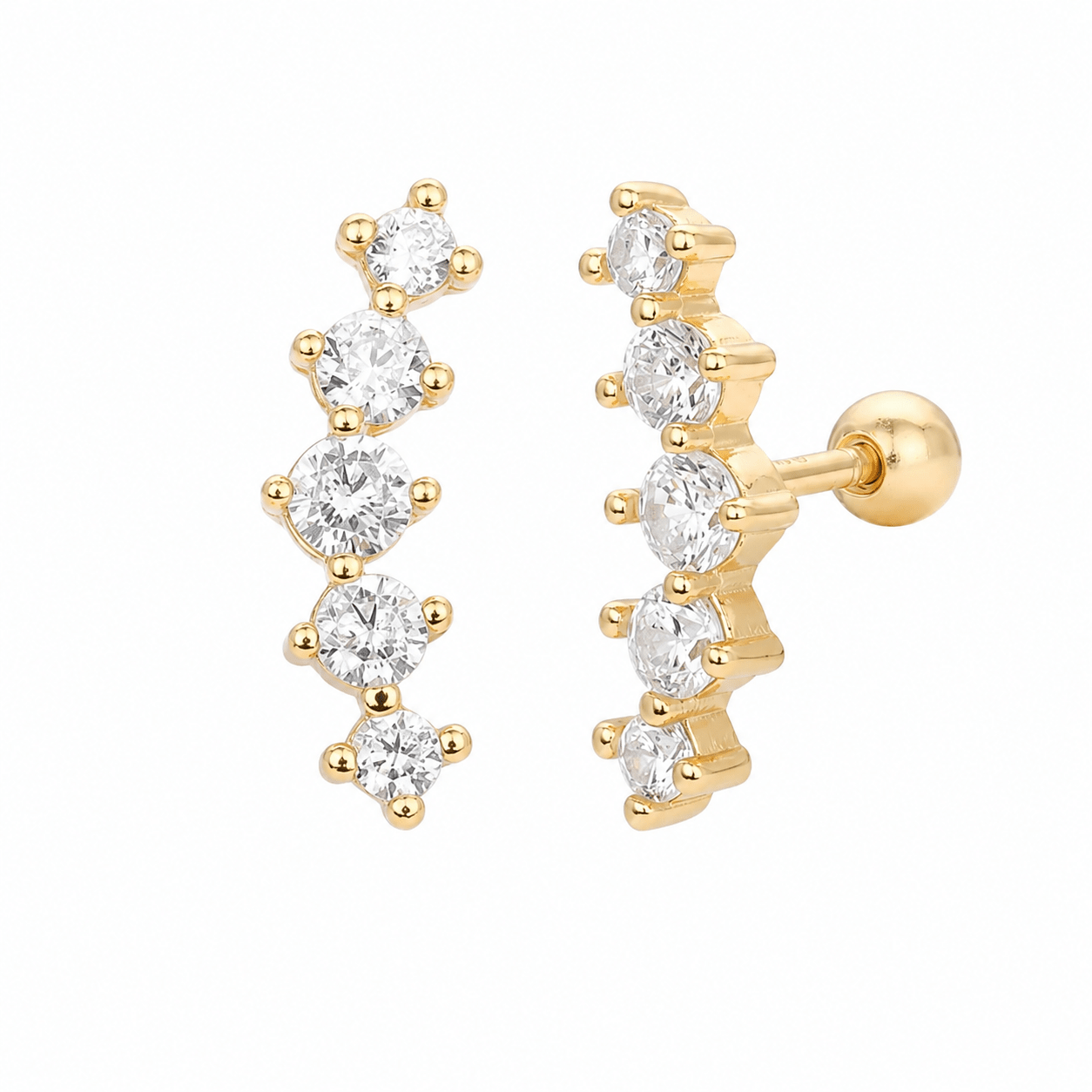 Zoe Gold Crystal Threaded Stud Earrings, front view