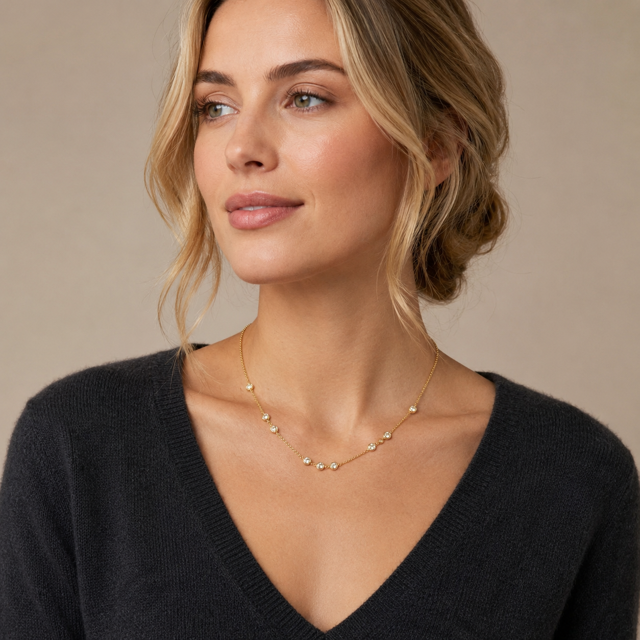 Renata Gold Twin Crystal Necklace, detail