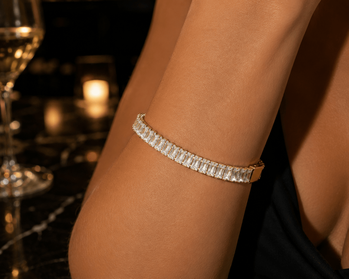 Woman wearing the Petra Tennis Bracelet