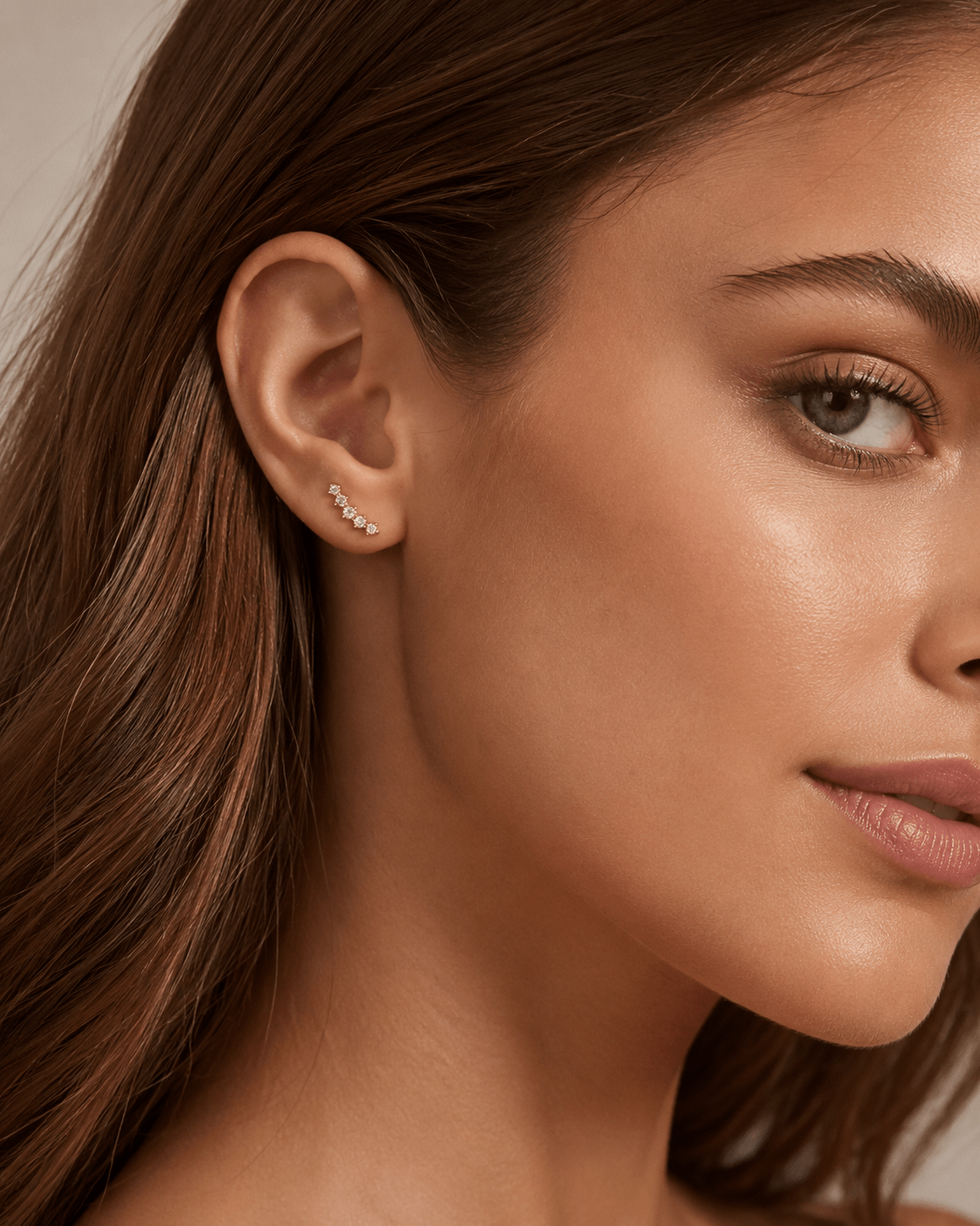 Close-up of Zoe Gold Crystal Threaded Stud Earrings showing the crystal setting
