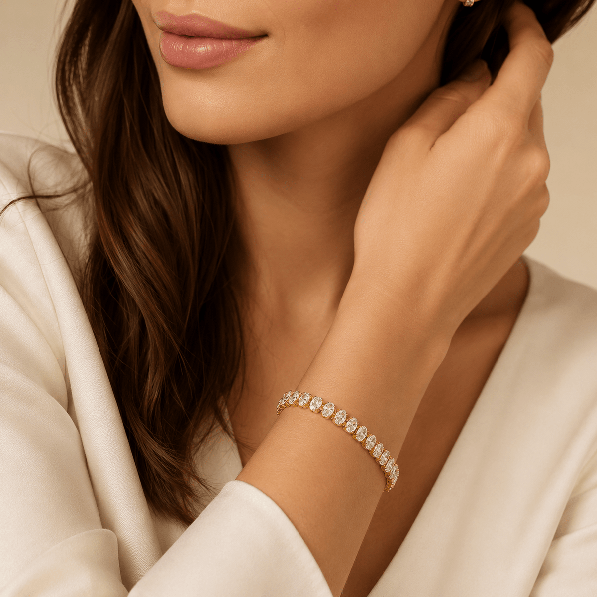 Gabriela Tennis Bracelet worn on wrist