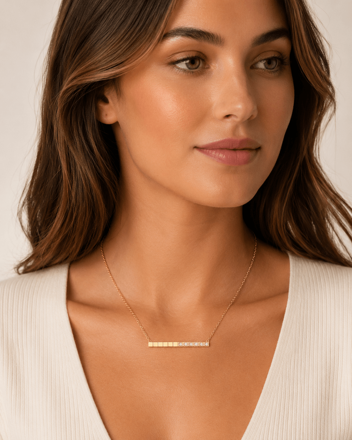 Close-up of Opal Gold Bar Necklace showing the opal stone bar