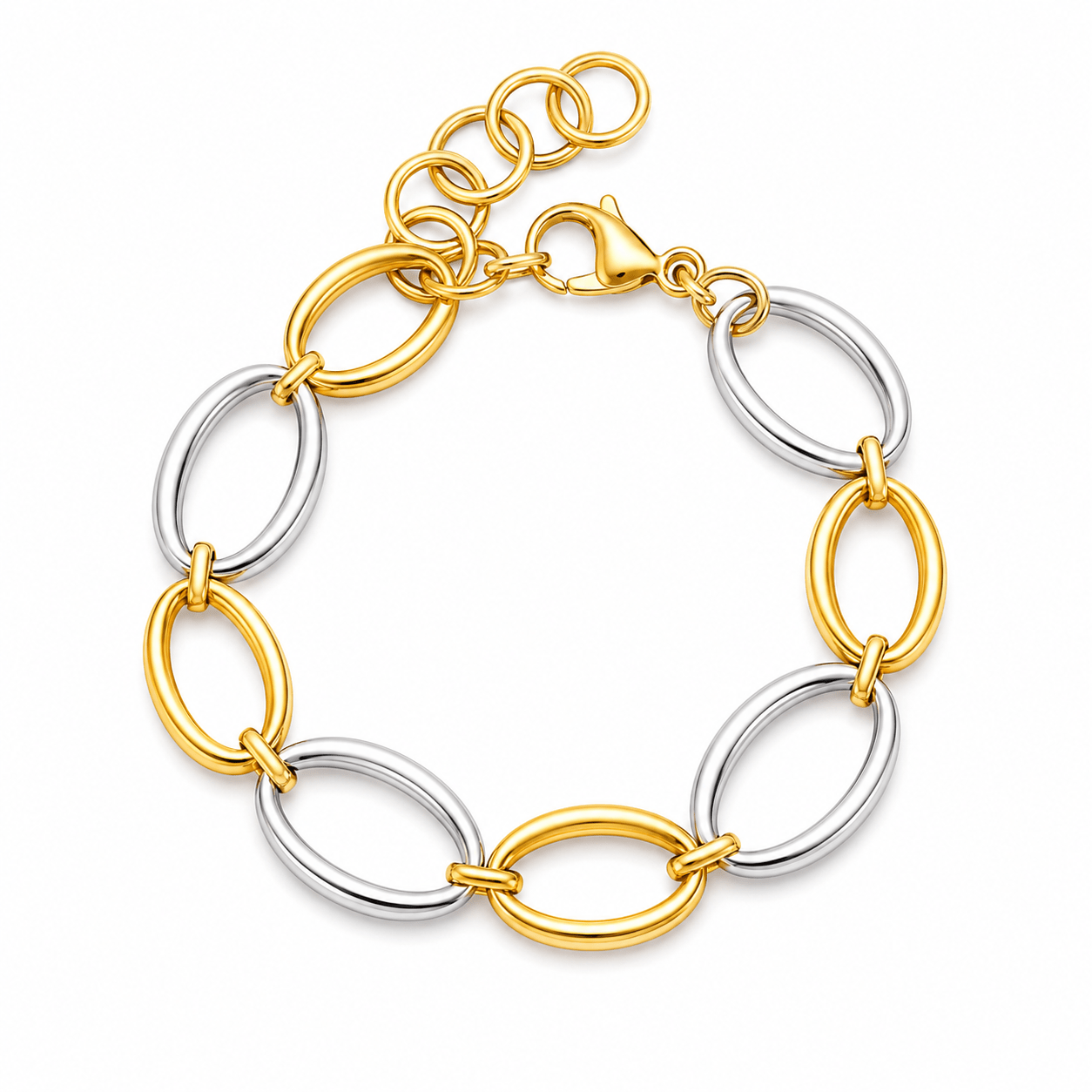 Cora Two-Tone Oval Link Bracelet, alternating 18K gold-plated and stainless steel oval links