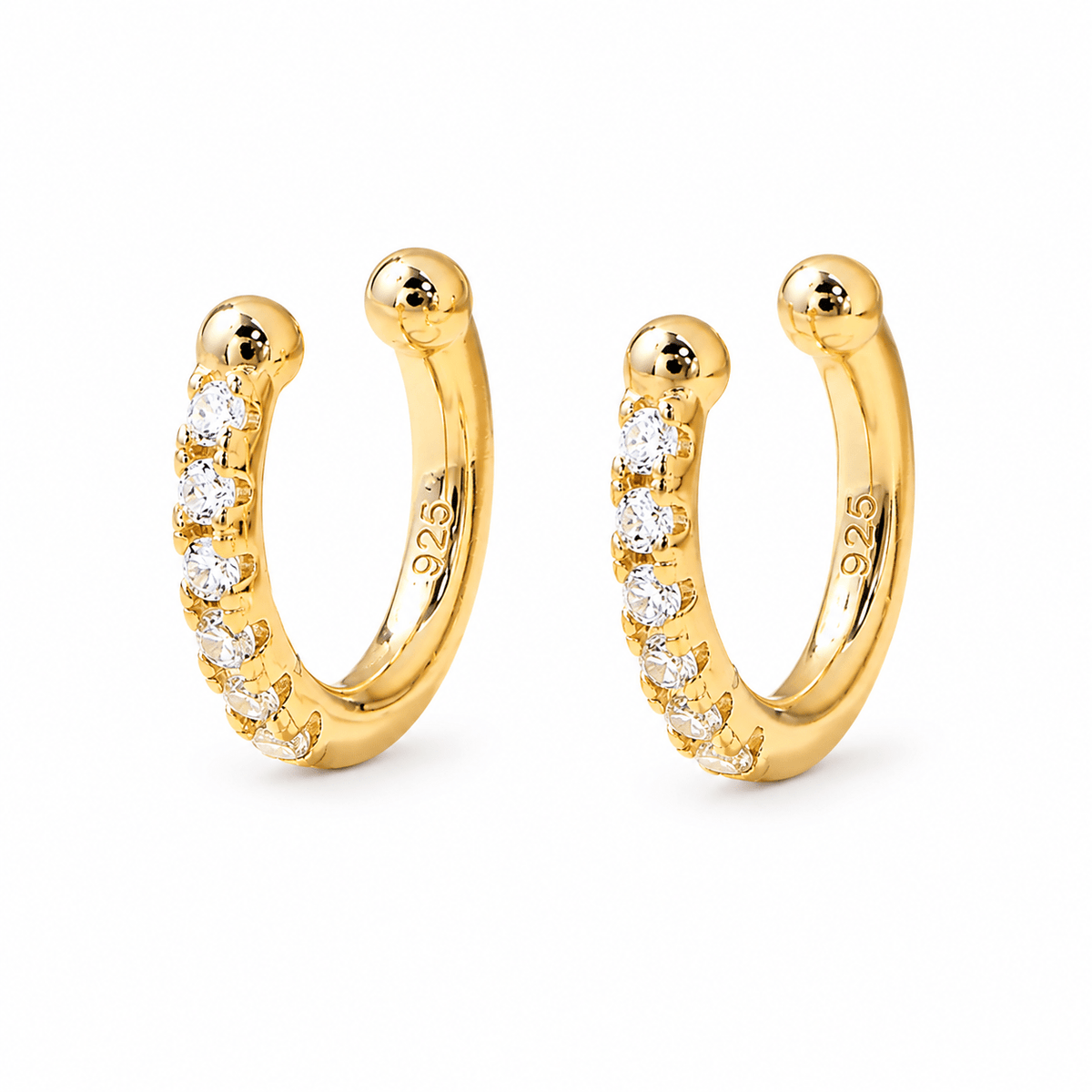 Rosa Gold Crystal C-Cuff Earrings, front view
