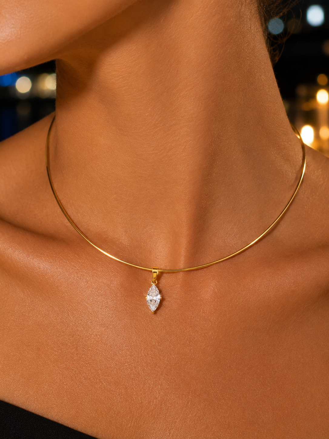 Marielle Gold Marquise Crystal Wire Choker, styled