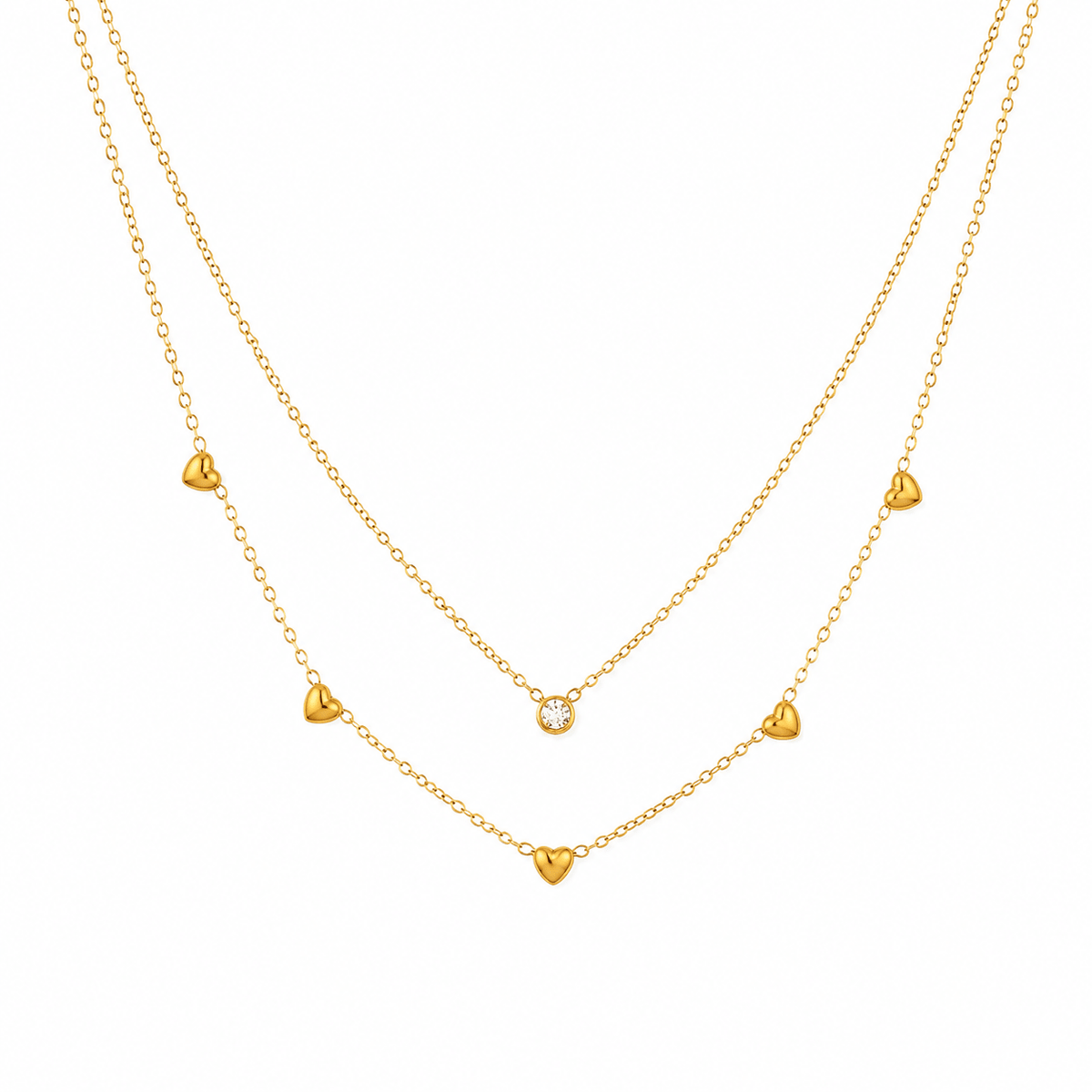 Elaina Gold Layered Heart Necklace, front view