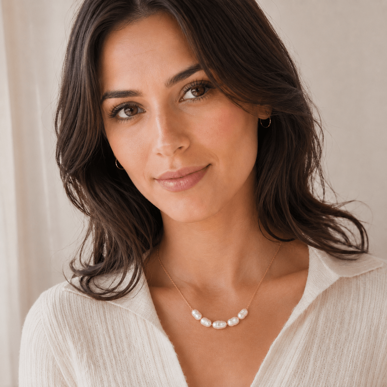 Close-up of Nora Gold Pearl Cluster Necklace showing the pearl cluster