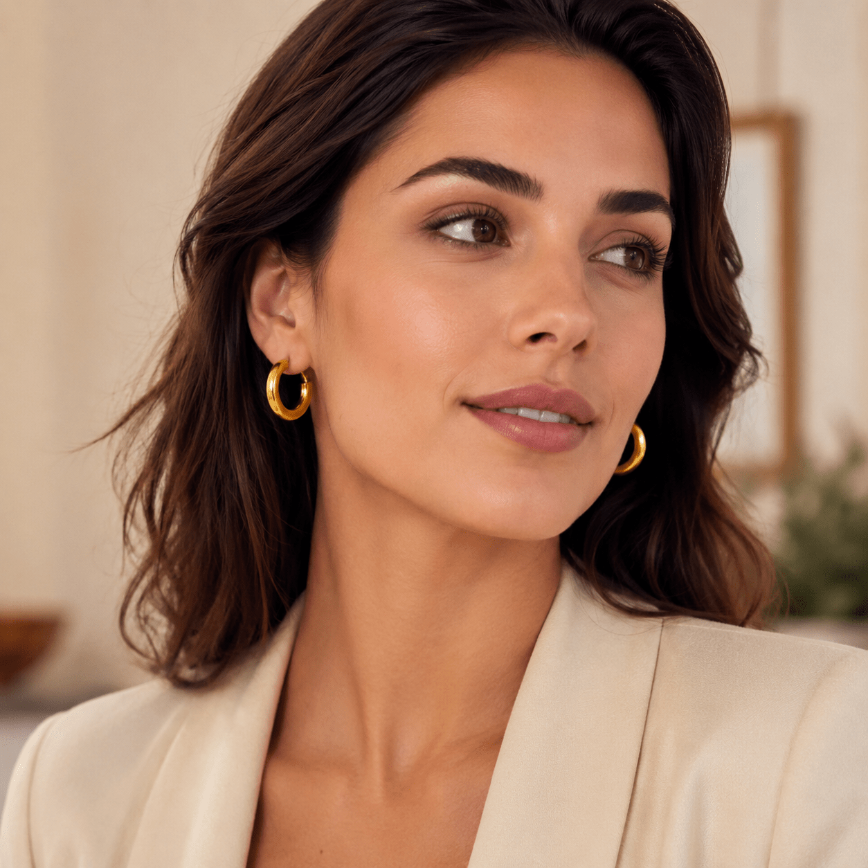 Close-up of Jolie Gold Hoop Earrings showing the polished hoop