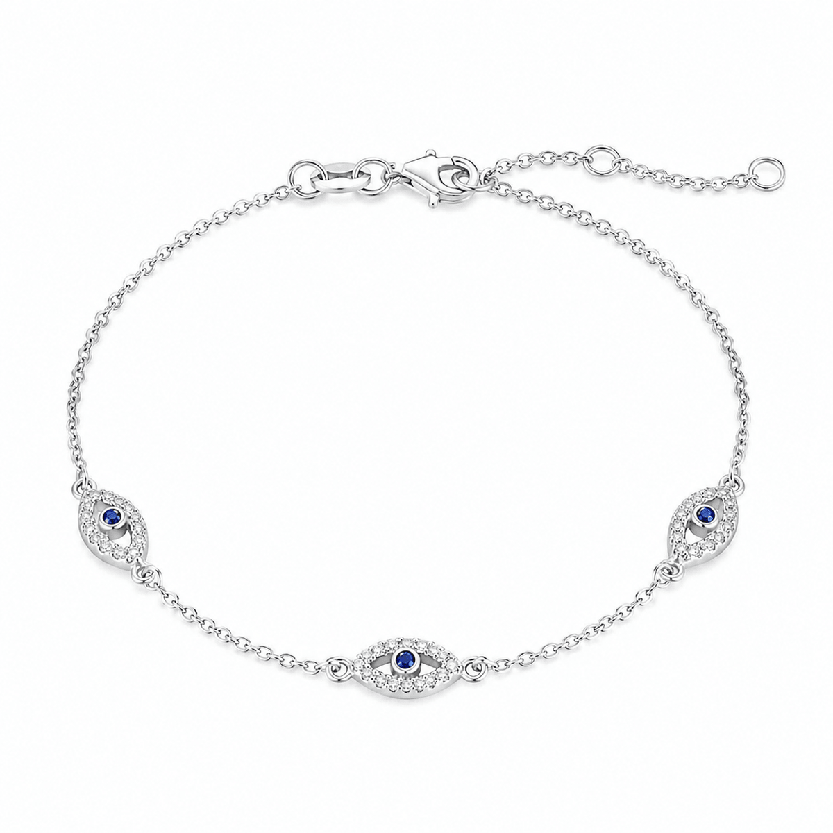 Woman wearing the Marlowe Silver Evil Eye Bracelet