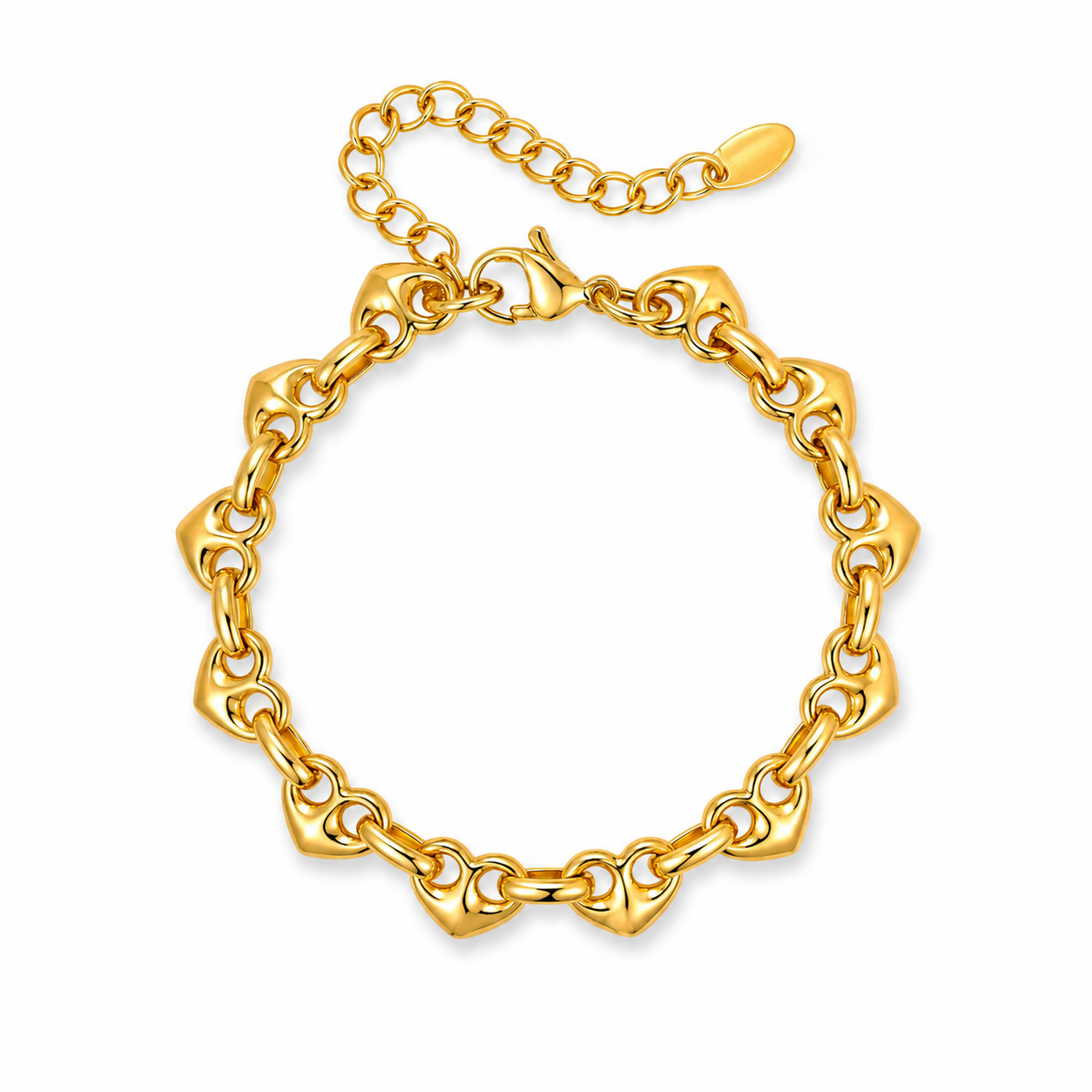 Tess Gold Chunky Link Bracelet, heart-shaped links in 18K gold-plated stainless steel