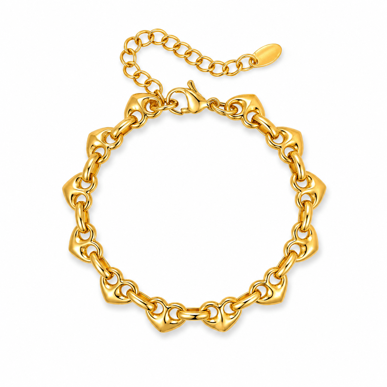 Tess Gold Chunky Link Bracelet, heart-shaped links in 18K gold-plated stainless steel
