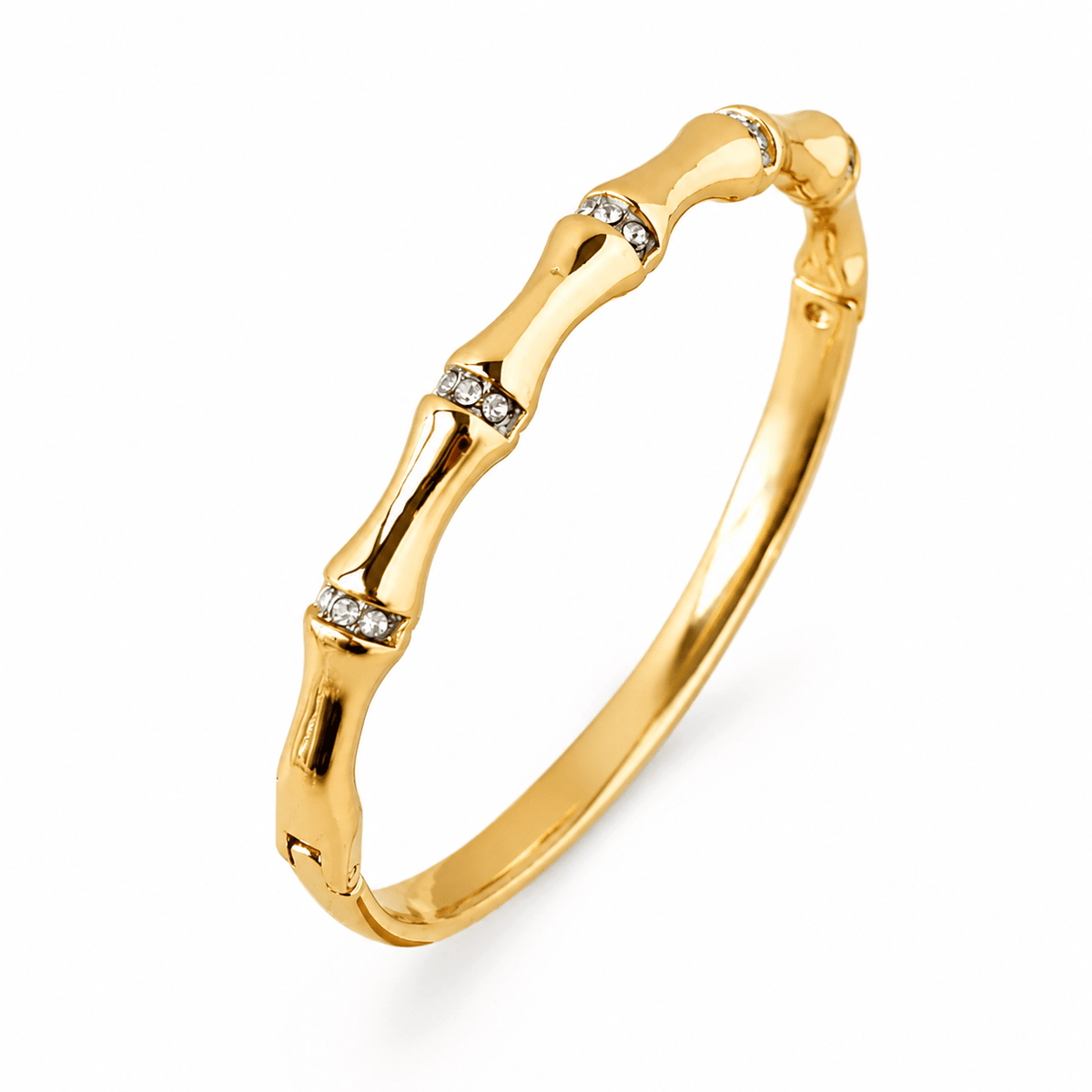 Elisa Gold Bamboo Crystal Bangle, front view