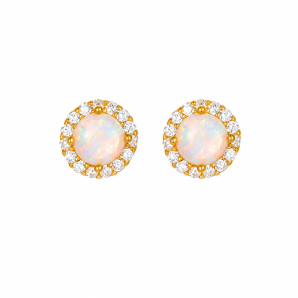 Esme Gold Opal Halo Stud Earrings