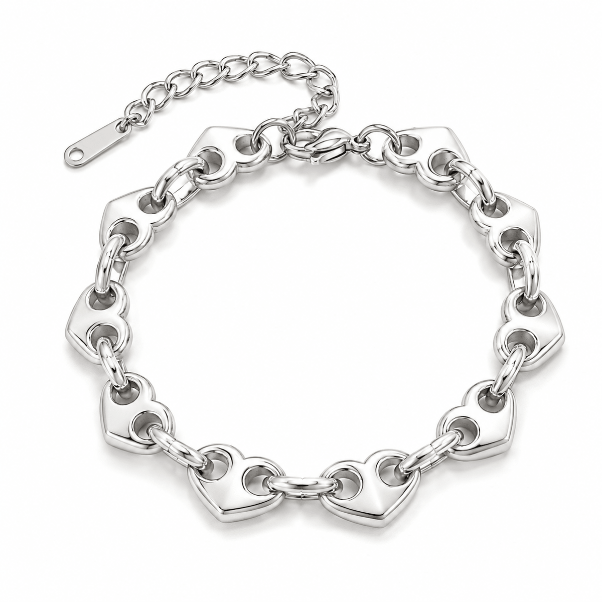 Woman wearing the Lucia Two-Tone Heart Link Bracelet
