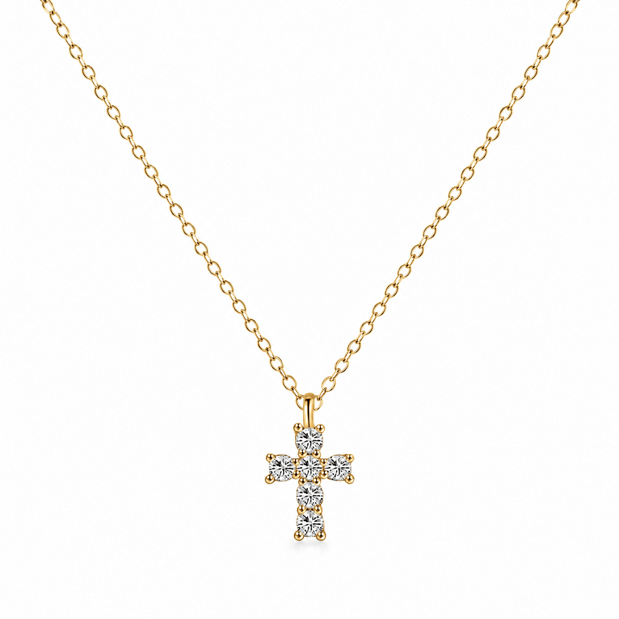 Vera Gold Mini Cross Necklace, front view