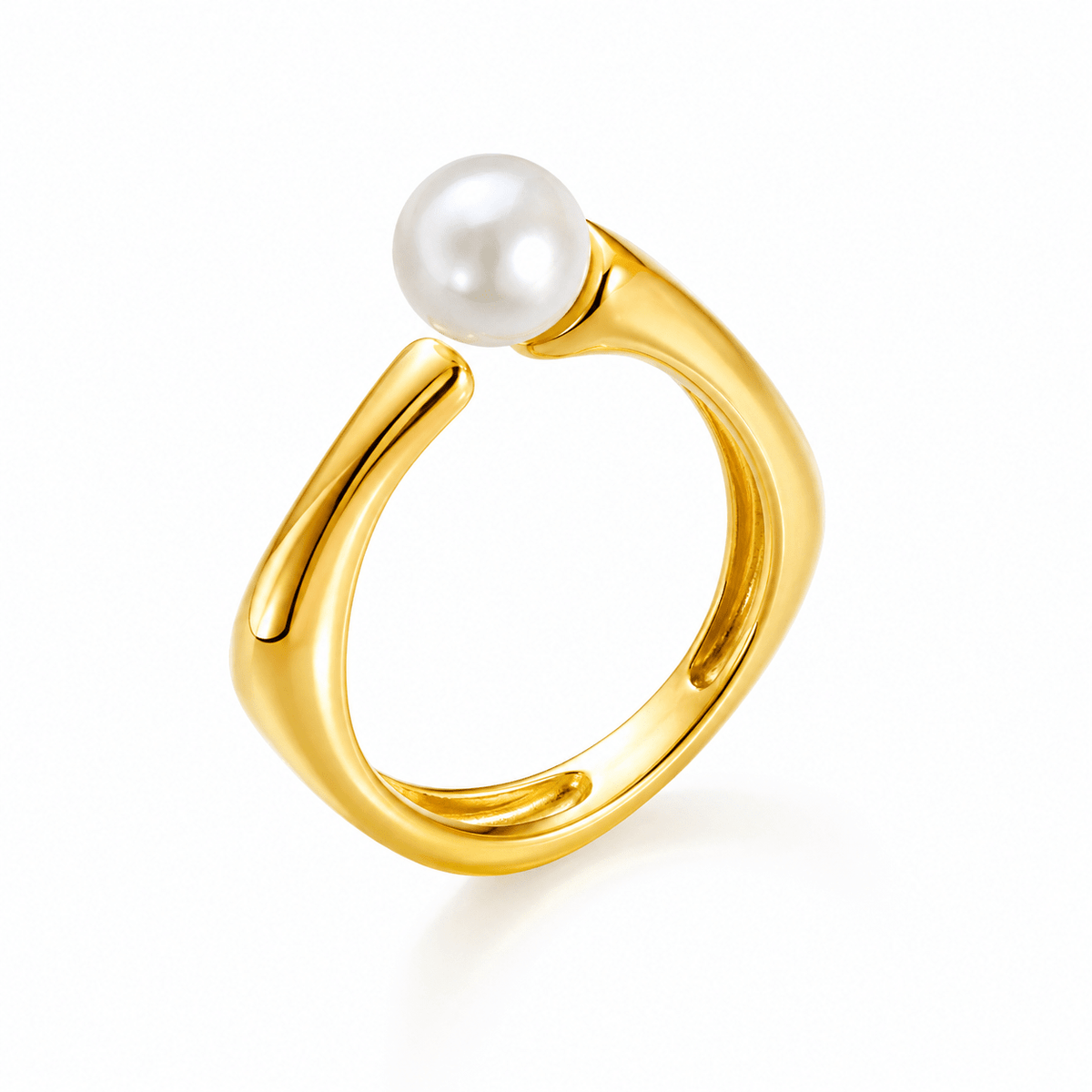 Close-up of Romy Pearl Open Ring showing the pearl setting
