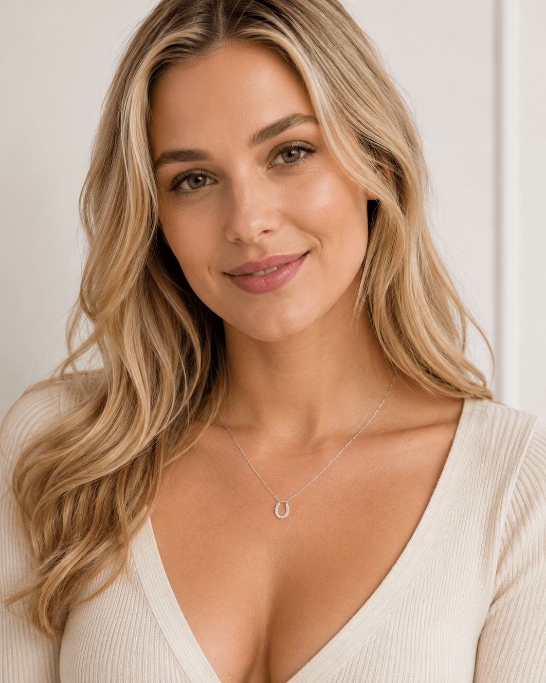 Close-up of Jasmine Gold U-Bar Necklace showing the U-bar pendant