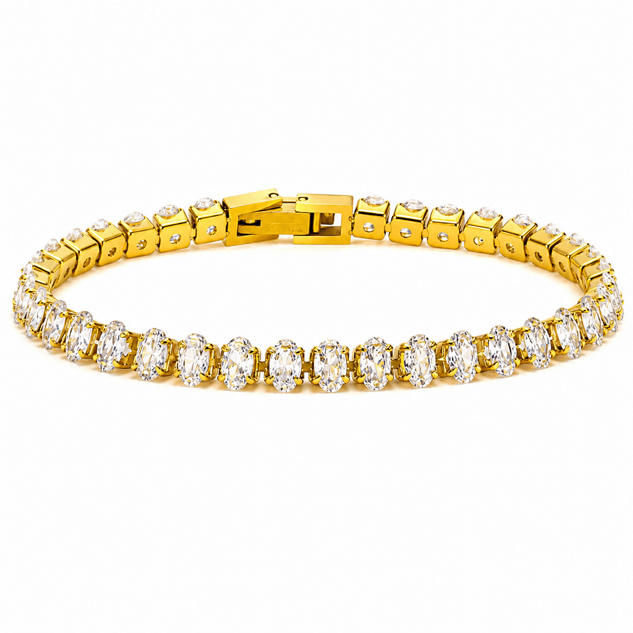 Gabriela Tennis Bracelet, 18K gold-plated stainless steel with white CZ stones