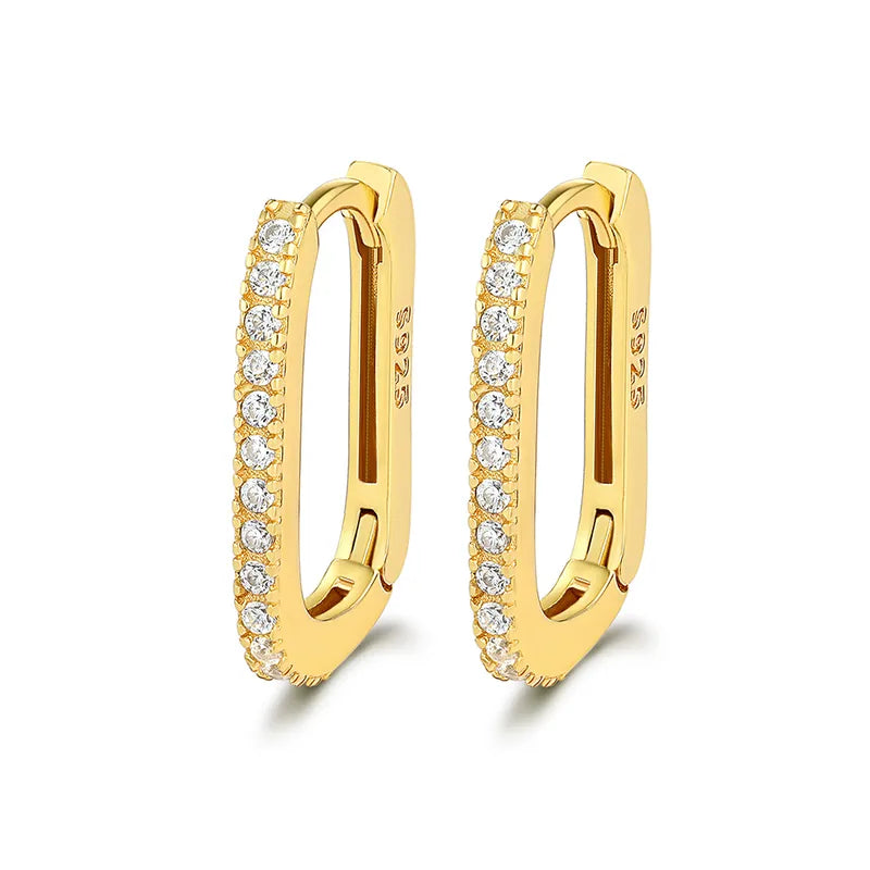 Ximena Gold U-Shape Crystal Earrings, 18K gold vermeil with white CZ