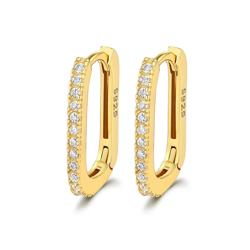 Ximena Gold U-Shape Crystal Earrings, 18K gold vermeil with white CZ
