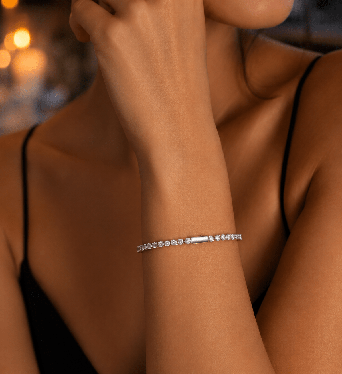 Side view of Gauff Silver Tennis Bracelet showing the clasp
