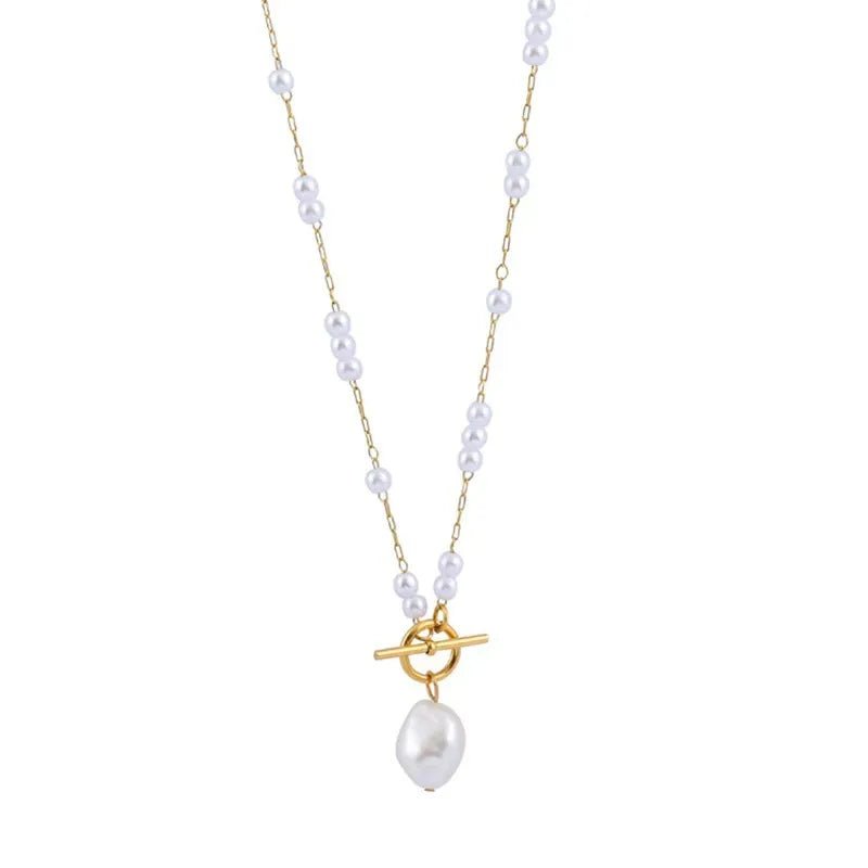 Mia Gold Baroque Pearl Long Necklace, front view