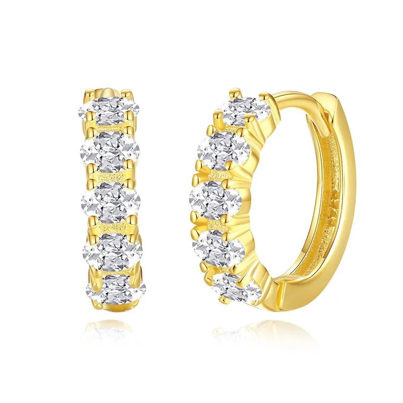June Gold Crystal Huggie Hoop Earrings, front view