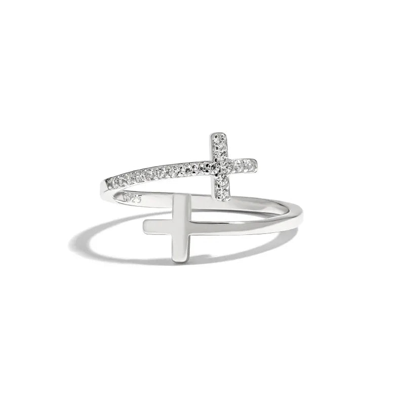 Regina Gold Cross Open Ring close-up detail
