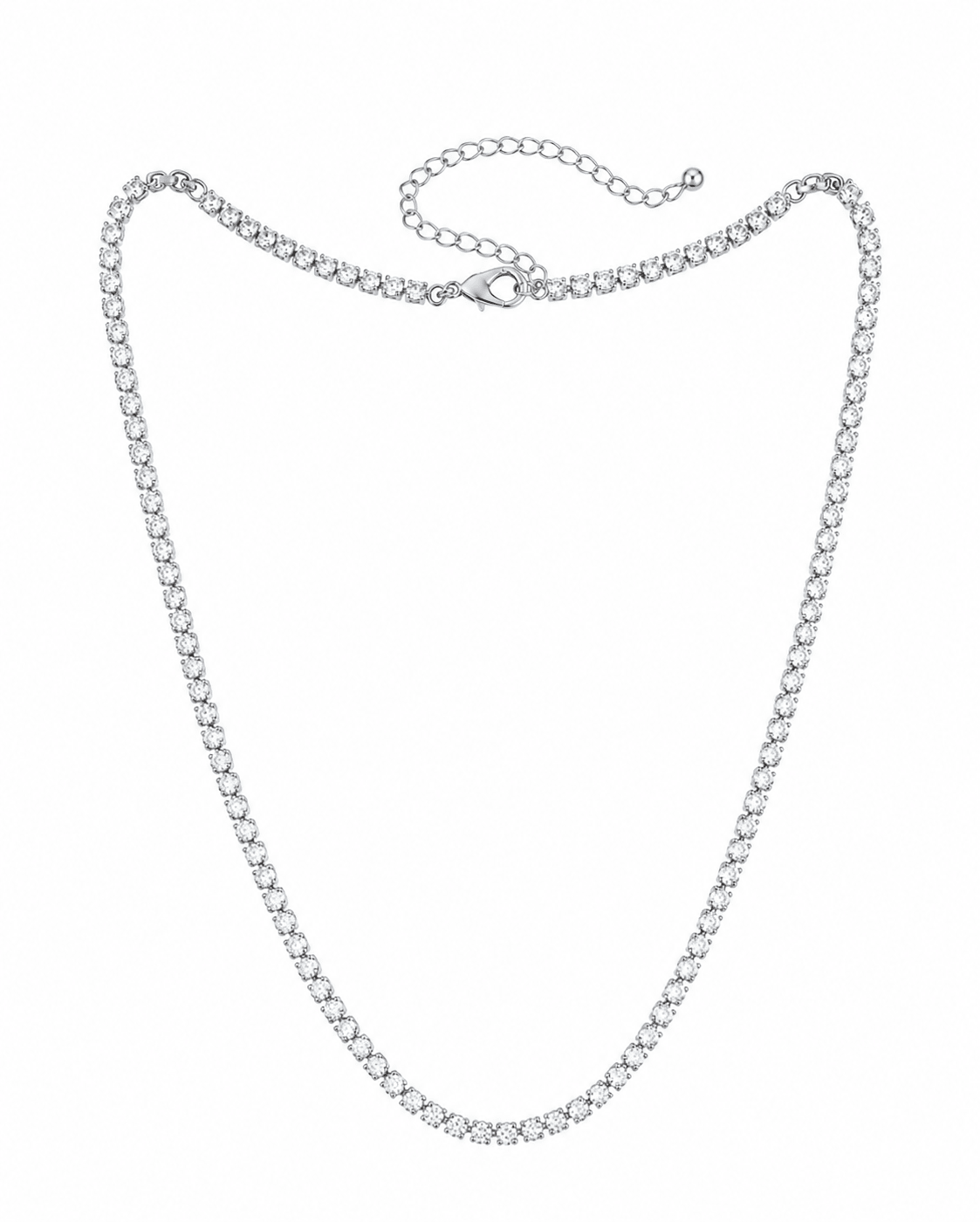 Woman wearing the Mallory Gold Crystal Tennis Necklace