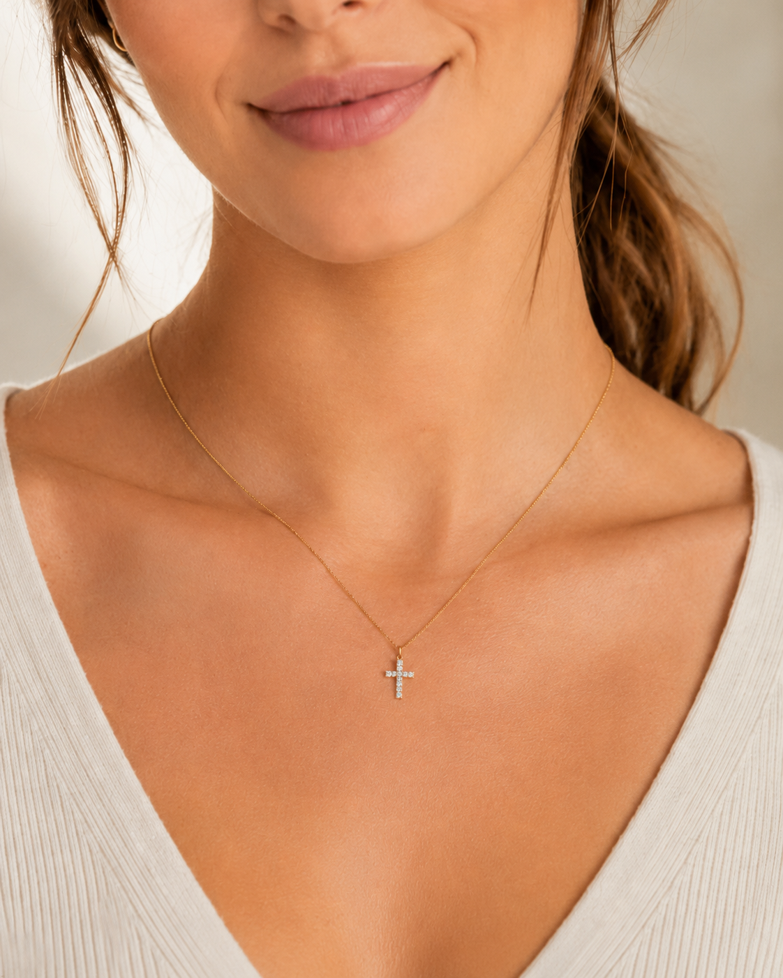 Vera Gold Mini Cross Necklace, additional view