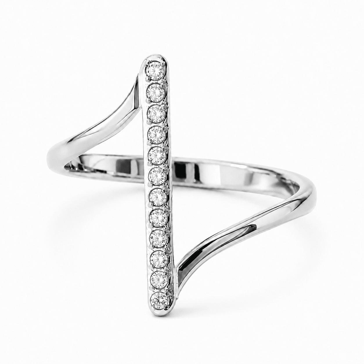 Elysia channel-set eternity ring worn on hand to show the continuous stone line