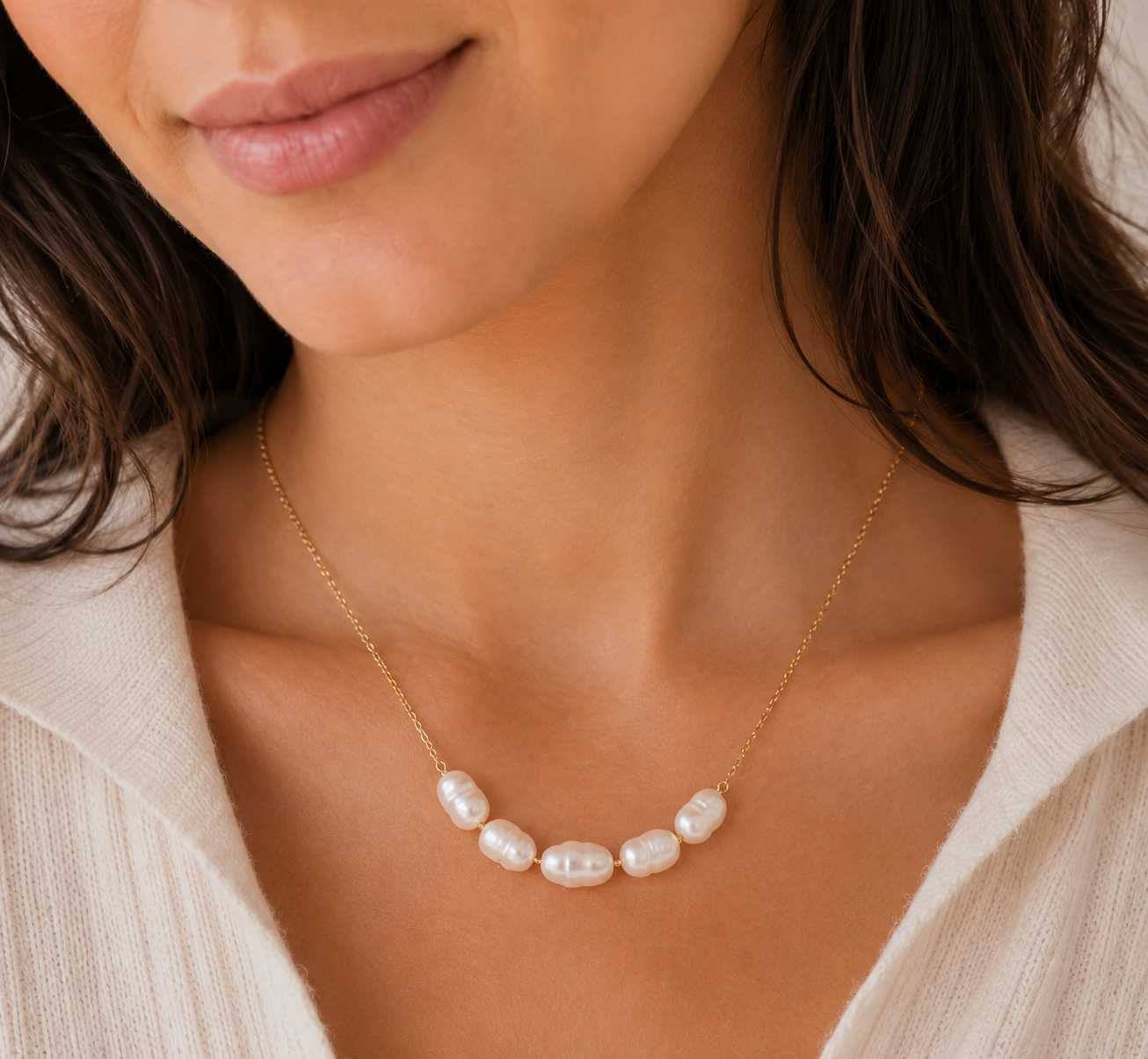 Nora Gold Pearl Cluster Necklace, additional view