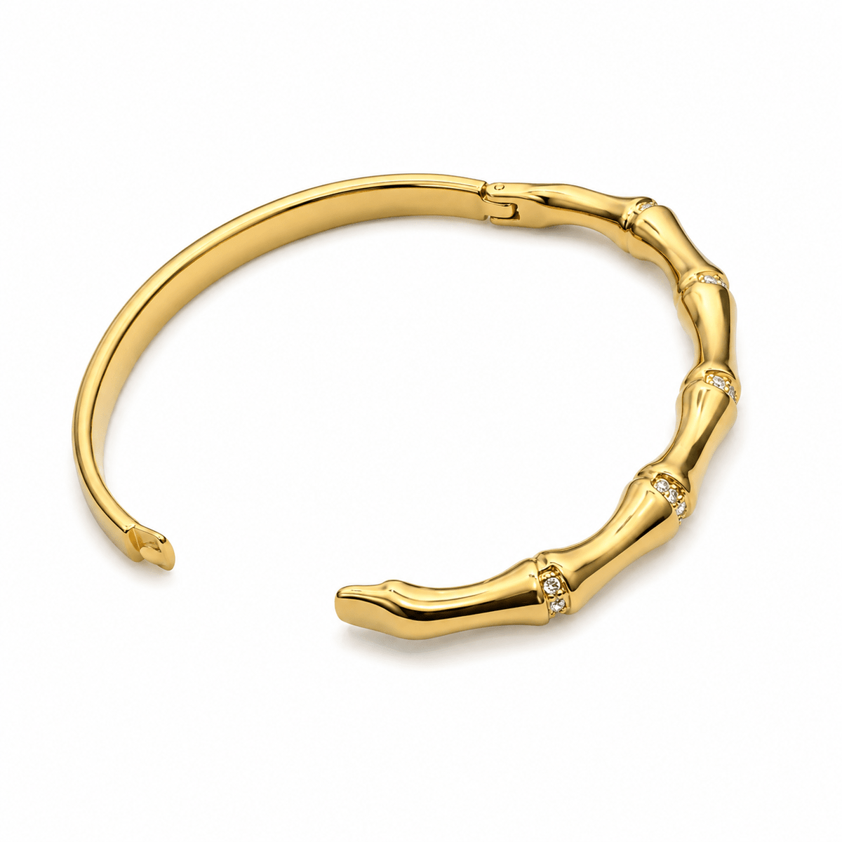 Elisa Gold Bamboo Crystal Bangle, product shot on white background