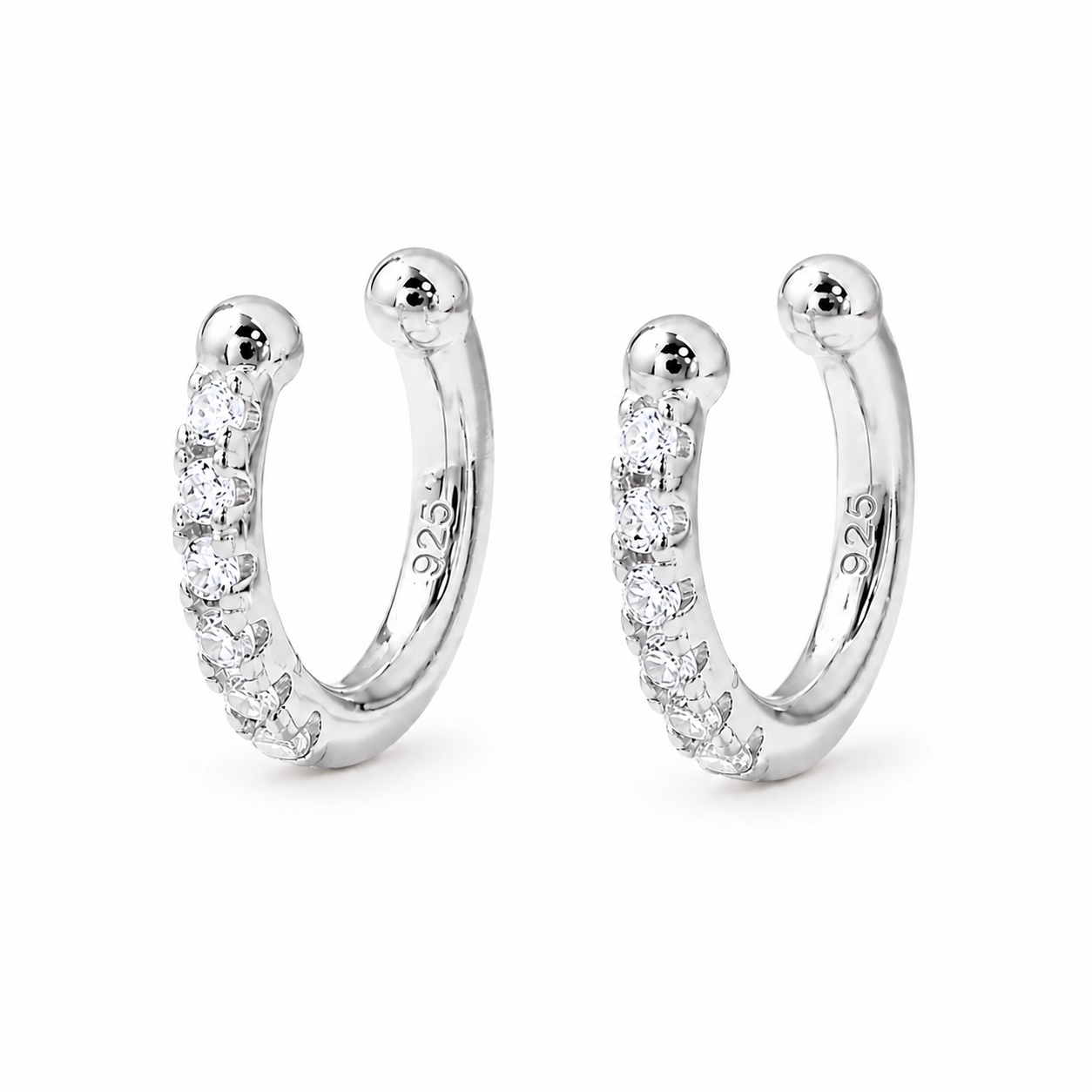 Rosa Gold Crystal C-Cuff Earrings, styled