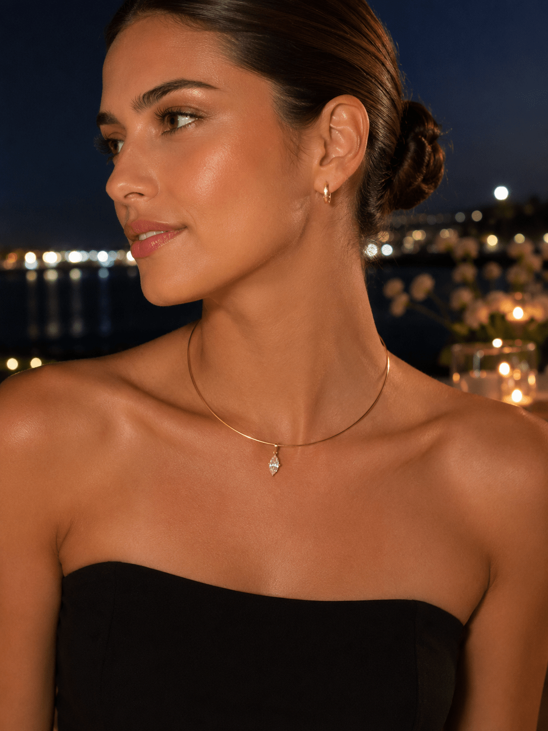 Close-up of Marielle Gold Marquise Crystal Wire Choker showing the marquise crystals