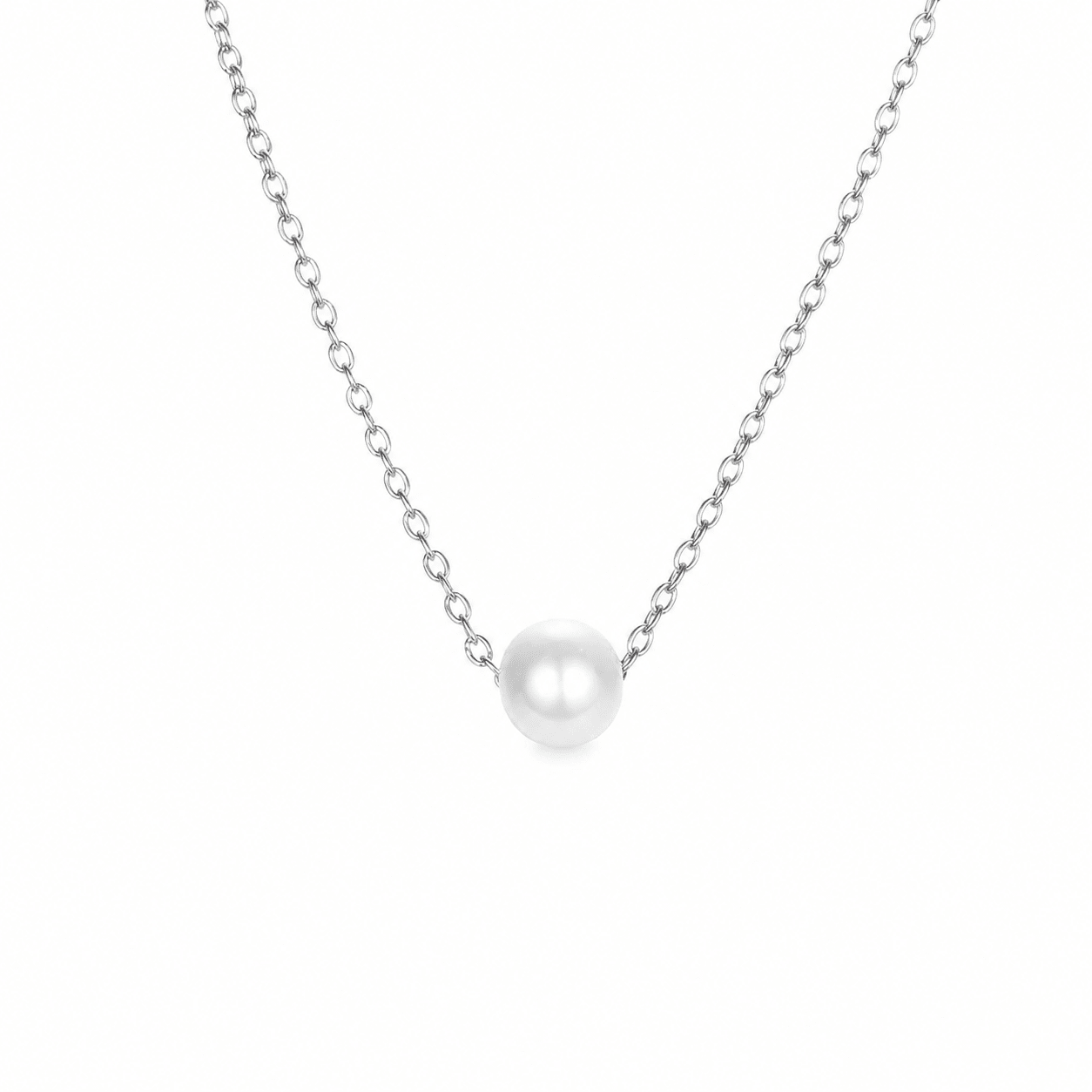 Close-up of Addison Gold Pearl Station Necklace showing the shell pearl stations