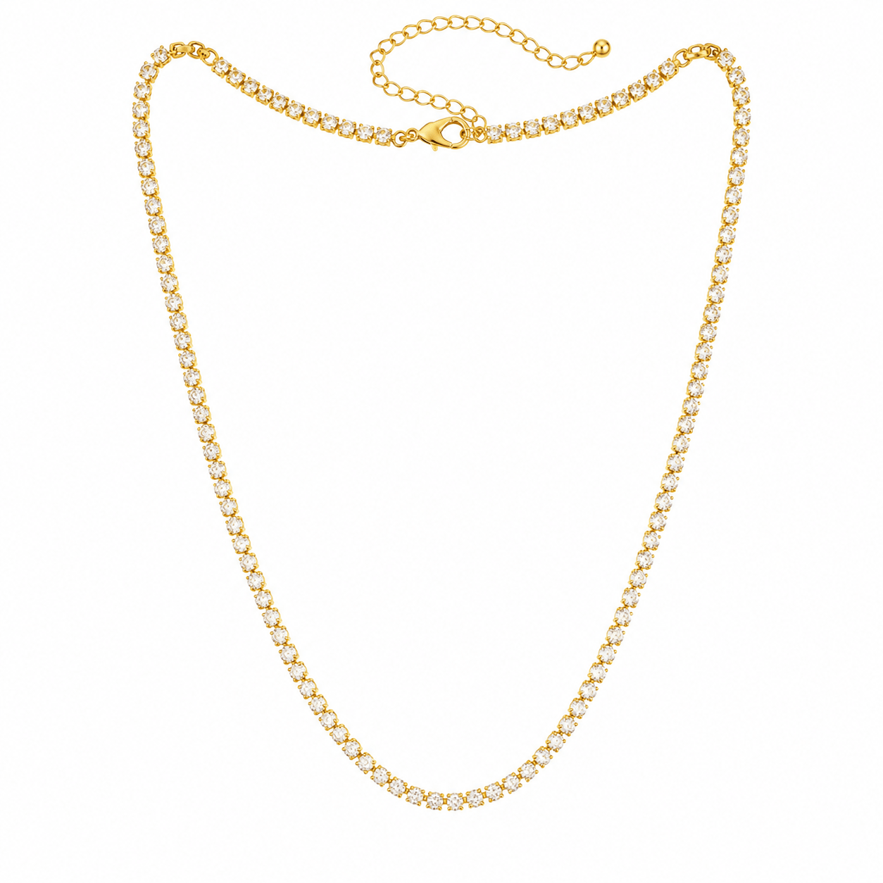 Mallory Gold Crystal Tennis Necklace, front view