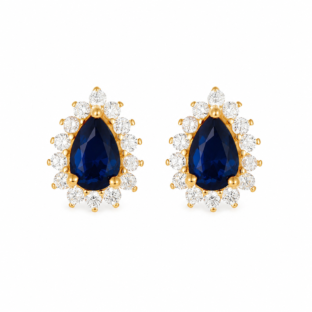 Noa Silver Teardrop Stud Earrings, white and blue CZ in rhodium-plated 925 sterling silver