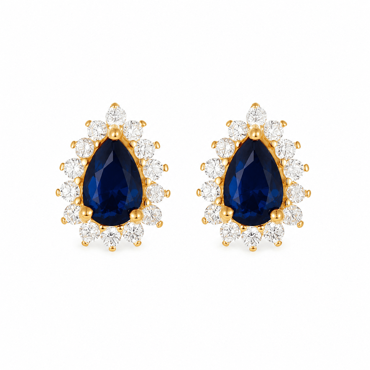 Noa Silver Teardrop Stud Earrings, white and blue CZ (Simulated Diamond) in 925 Sterling Silver