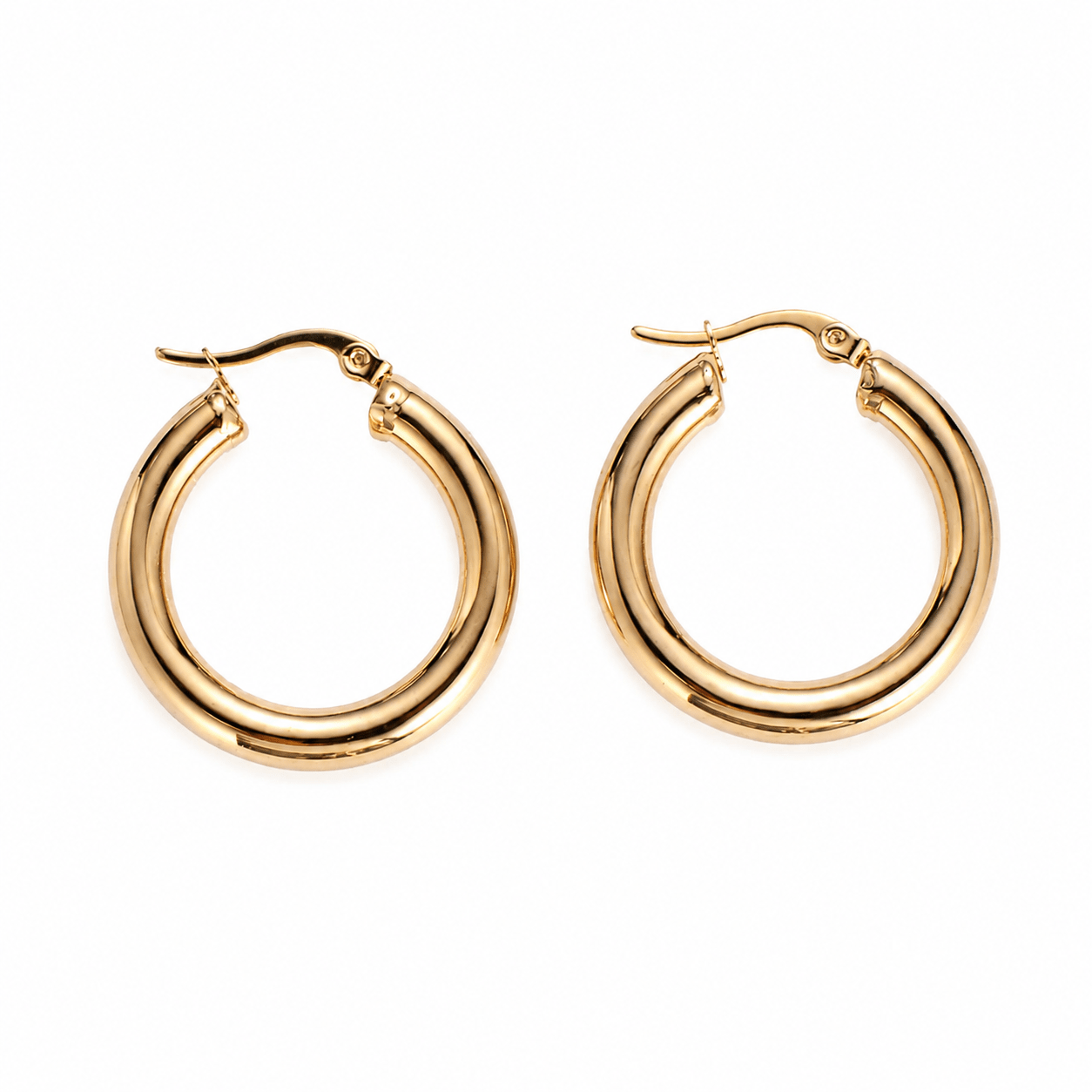 Marisol Gold Tube Hoop Earrings, front view