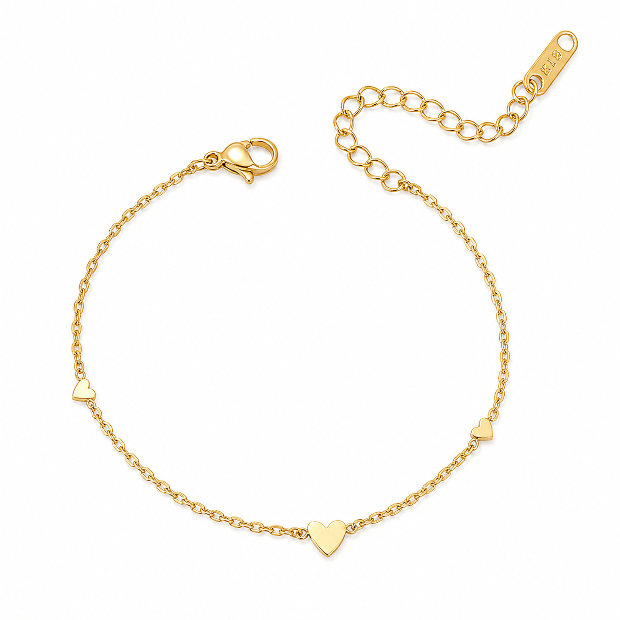 Hazel Gold Heart Charms Bracelet, front view